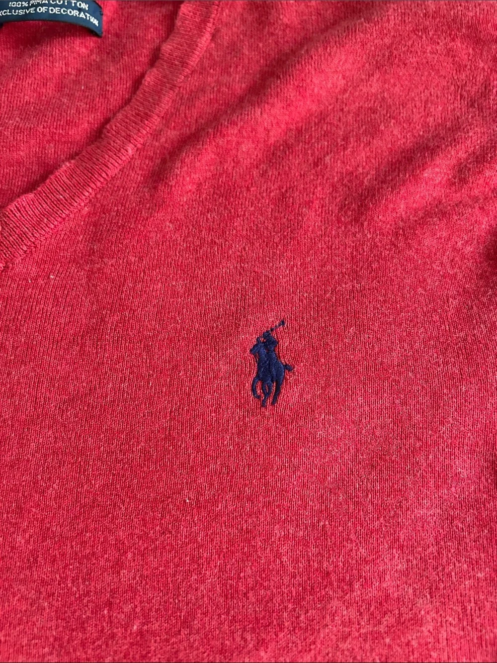 Vintage Polo by Ralph Lauren Pima Cotton V-Neck Sweater Men's Medium Red Casual